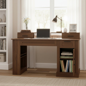 55" Modern Office Desk with Storage Cabinet & Charging Station Barn Door Writing Desk with <b>Keyboard</b> <b>Tray</b> Eco-Friendly Durable - Product Image 3