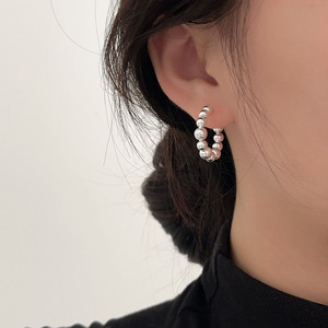 S925 Sterling <b>Silver</b> Ball <b>Stud</b> Earrings C Shape Simple Luxury Everyday Wear - Product Image 3