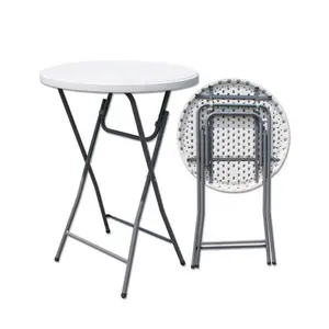 Mesas de coquetel dobráveis para festas e banquetes, mesas redondas de plástico brancas de alta qualidade com 80 cm de altura para eventos