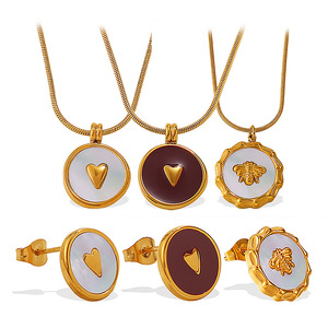 Heart Shape Round <b>Earrings</b> Necklace Set Stainless Steel 18K Gold Plated Women's Fashion Jewelry Gift - Product Image 5