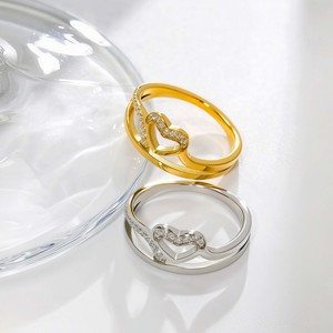 แหวนรูปหัวใจประดับเพชรเต็มวงแบบสองแถบ - วงแหวนรูปหัวใจแบบกลวง 3 มิติ ดีไซน์หรูหราเบาๆ สำหรับผู้หญิง เหมาะสำหรับใส่ไปทำงานและงานสังสรรค์ - Product Image 2