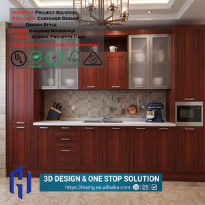 Mobili da <span class=keywords><strong>Cucina</strong></span> Modulari Marroni Stile Shaker con Lavello e Piano in Marmo, Pronti per l'Assemblaggio, Armadietti in Legno per Appartamenti - Product Image 1
