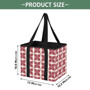 Hawaiian Ulu Leaf Print Custom Logo Outdoor Picnic Basket Shopping Bag Foldable Handle Bin Grocery Storage Bag with Handle - Product Image 3