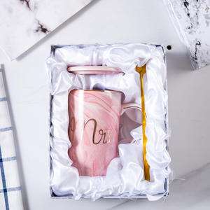 Taza de Cerámica con Textura de Mármol, con Tapa y Cuchara, Juego de Tazas de Café para <span class=keywords><strong>Parejas</strong></span>, Empaque en Caja de Regalo, Taza de Agua Creativa para el Hogar y la Oficina - Product Image 1