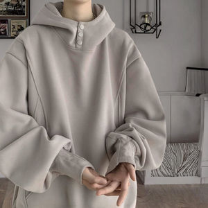 Design High Street Pullover Hoodie for Men Double Zipper <b>Lined</b> Loose Solid Knitted <b>Fleece</b> Winter Crop <b>Jacket</b> - Product Image 3