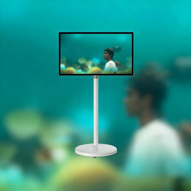 27/32" Moveable Smart Screen 4K UHD Touch Screen Portable TV on Wheels Built-in Battery Android 11 Rotating Wireless Monitor
