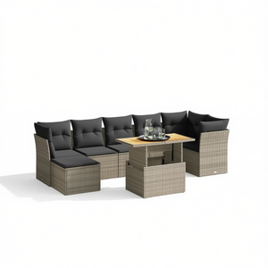 Ensemble de canapés de jardin modulaires en rotin gris, 6 places, mobilier d'extérieur, design contemporain, résistant aux intempéries - Product Image 1
