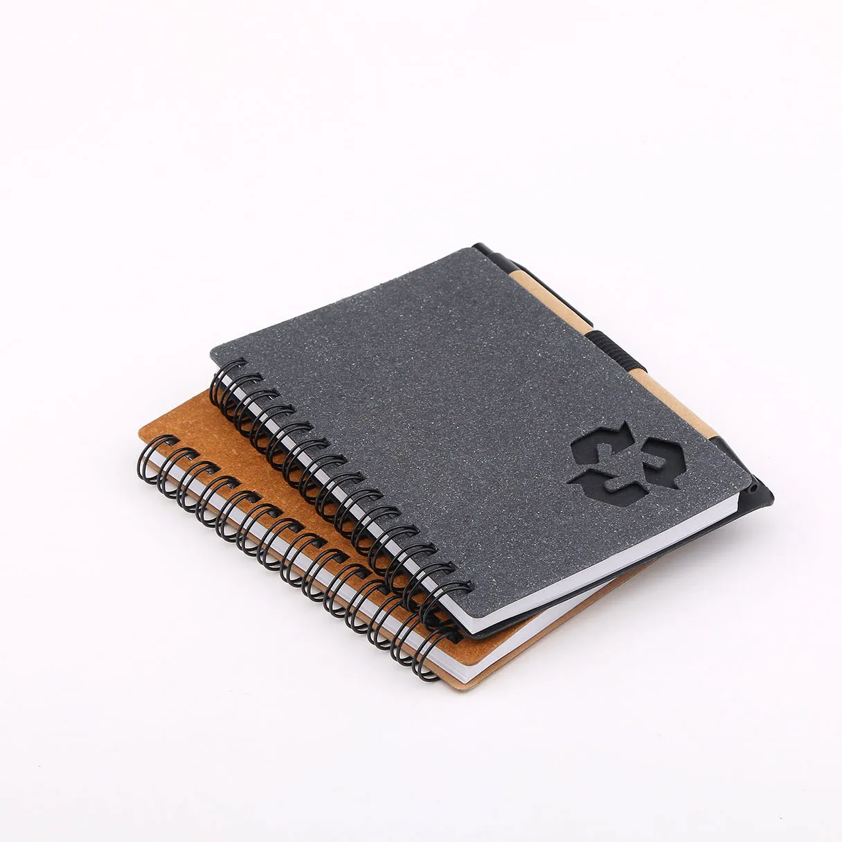 note book with recycled leather cover note book matching pen with paper barrel in elastic pen loop