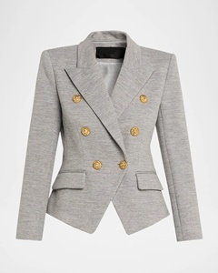 <span class=keywords><strong>Blazer</strong></span> da Donna in Misto Lana Grigio Personalizzato, Doppiopetto <span class=keywords><strong>con</strong></span> <span class=keywords><strong>Bottoni</strong></span> Dorati, Vestibilità Slim, Elegante Giacca da Ufficio, Servizio OEM/ODM - Product Image 1
