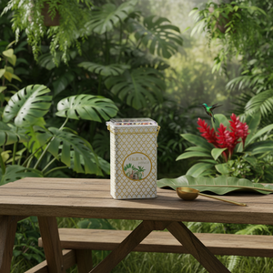 Caja Metálica Rectangular Kontensan 75x100x170 mm 1.1L con Cierre de Alambre y Tapa Transparente, Diseño Selva Tropical, Paraíso Exuberante, Naturaleza - Product Image 3