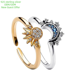 Sterling Silber 2-Farbige Mond-Freundschaftsringe Kubisches Zirkonia Verstellbar Offen Versprechensring für Frauen für Hochzeiten Party Rhodium-Plattiert - Product Image 2