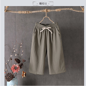 Women's Cotton Linen Pants <b>Elastic</b> Waist Drawstring Pocket Breathable Casual Summer Plus Size Pants - Product Image 4