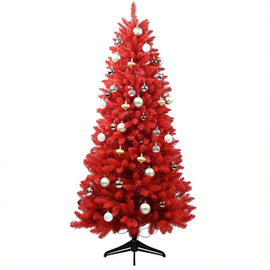 Mini Árbol de Navidad Artificial Ber, 7 Pies, Agujas de Pino Rojas, Hecho a Mano, Base de PVC, Decoración - Product Image 1