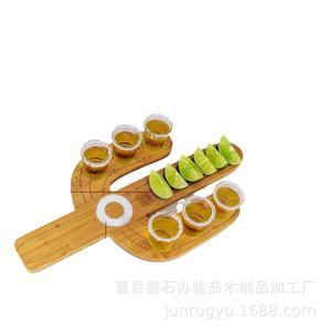 Support à verres à shot en bois en forme de cactus avec plateau à citrons verts pour le service de cocktails - Product Image 5