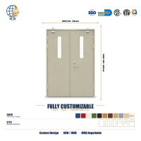 Ferme-portes jumeaux coupe-feu en acier finition beige, robustes, pour portes d'institutions (salle de conférence universitaire), fabrication sur mesure