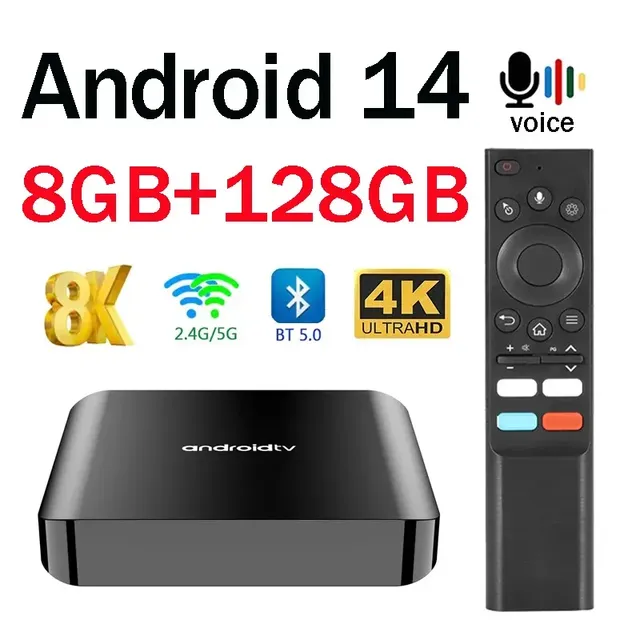 TV98 ATV Plus TV Box Android 14 8GB 128GB 4K 8K Quad Core WiFi 4G 5G BT5.0 Streaming for 10/100Mbps Ethernet