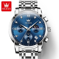 Montre pour homme Quartz OLEVS 2858 Montre-bracelet multi-fuseaux horaires pour homme Vente chaude Montre pour homme avec bracelet en acier inoxydable Montre étanche Reloj