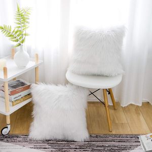 <strong>White</strong> Modern Decorative <strong>Fluffy</strong> Polyester Faux Fur Throw <strong>Pillow</strong> Covers Square Fuzzy Cushion Case New Luxury Series - Product Image 3