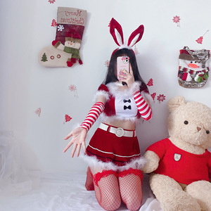 Disfraz de Conejita Navideña para Mujer, Conjunto de Lencería Roja y Blanca, Falda, Juego de Roles, Atuendo Sexy - Product Image 1