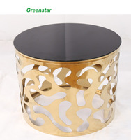 Petite Table basse ronde en acier inoxydable, meuble moderne, polissage doré, bout en marbre, 1 pièce