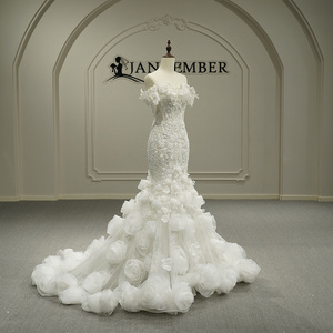 Vestido de Novia Sirena de Lujo Jancember GT26042 Color Marfil <span class=keywords><strong>con</strong></span> Cuentas y Flores 3D - Product Image 2