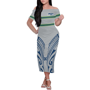 Vestido <span class=keywords><strong>Maxi</strong></span> <span class=keywords><strong>de</strong></span> <span class=keywords><strong>Verano</strong></span> POD con Estampado <span class=keywords><strong>de</strong></span> los San Francisco 49ers, Vestido Sexy Ajustado <span class=keywords><strong>de</strong></span> Manga Corta con Hombros Descubiertos y Patrón del Equipo - Product Image 2