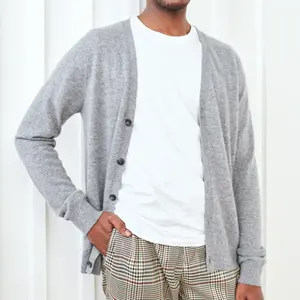100% cashmere V neck button cardigan front open mans sweaters