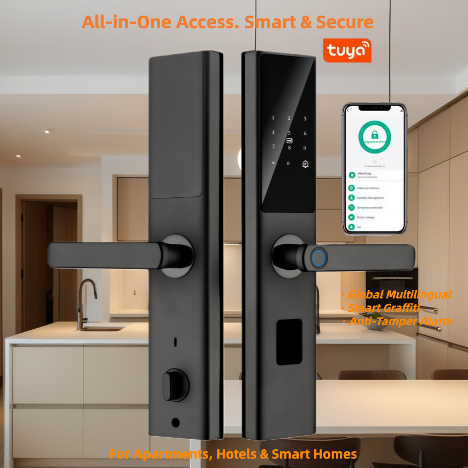 Smart Lock Apartment Hotel -7 Unlock Ways Tuya Compatible Cloud Wood/Brass App 360mm Aviation Aluminum Grade C Anti-Theft Z2-T · image 5