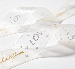 Ruban en organza transparent avec impression LOVE en feuille d'or, nœuds pré-noués pour emballage cadeau, bouquet, mariage, fête, emballage cadeau neutre - Product Image 5