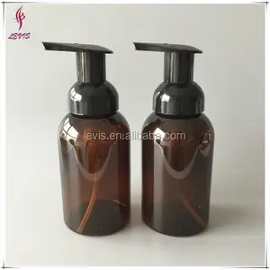 270ml plástico âmbar garrafa PET com bomba de espuma preta limpador facial