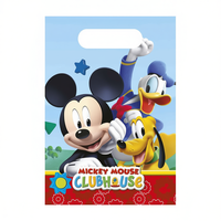 Sacs de fête en plastique imprimés 4 couleurs Mickey Mouse Clubhouse, lot de 6, pour emballage cadeau d'anniversaire, pour célébrations de 2 à 4 ans