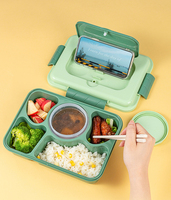 Boîte Bento Carrée Réutilisable en Plastique PP Syh684, Compatible Micro-ondes, Contenant Repas Tiffin 1-3L, Niveau Unique, Grille Imprimée, Rangement pour Enfants