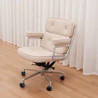 Chaise de bureau de direction à dossier moyen en cuir PU de haute qualité, design moderne, pivotante, inclinable, réglable en hauteur, en aluminium