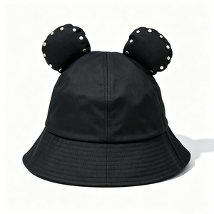 Chapeau Bob avec Oreilles de Souris 3D Mignonnes, Brodé Noir, Chapeau de Soleil Dessin Animé Kawaii, Casquette de Pêcheur Unisexe pour Activités Décontractées en Extérieur - Product Image 4