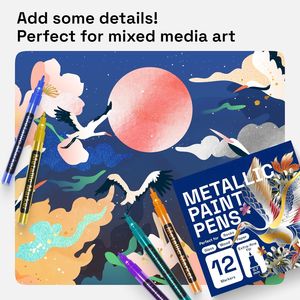 12 bolígrafos de pintura metálica, rotuladores acrílicos, Punta Extra fina, marcador de pintura permanente de 07mm para vidrio de roca, tela de madera, Stock de tarjeta de cerámica - Product Image 6