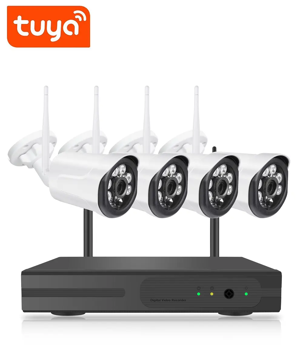 Tuya h.265 1080P 4 canali wireless cctv sistema di telecamere di sicurezza domestica wireless wifi nvr kit rilevamento umano