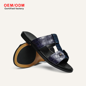 Premium Luxury Animal Embossed Cow Leather Two Strap Slides Men's Sandals Summer Autumn Spring Resort Designer Waterproof - Product Image 1
