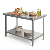 Table de travail en acier inoxydable de qualité alimentaire 304 avec cadre durable, étagère inférieure et pieds ronds pour station de préparation – Approvisionnement direct usine