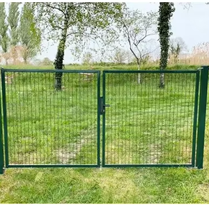 Tube rond/carré enduit de poudre panneau de treillis métallique soudé ferme clôture de jardin en métal porte avec serrure - Product Image 1