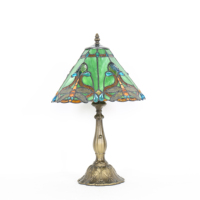 Lampe de chevet LED élégante bleu-vert à motif floral méditerranéen rétro, bord festonné de qualité supérieure pour table en verre teinté et résine
