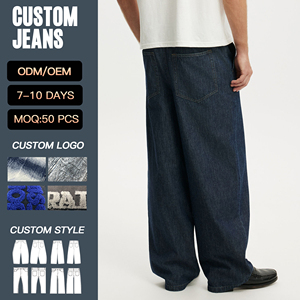 <span class=keywords><strong>Jeans</strong></span> YUCE a Gamba Larga in Denim Indigo Pesante, <span class=keywords><strong>Pantaloni</strong></span> in Denim Personalizzati all'Ingrosso, <span class=keywords><strong>Jeans</strong></span> Baggy Y2k da Uomo, <span class=keywords><strong>Jeans</strong></span> in Denim Blu Scuro Lavato - Product Image 2