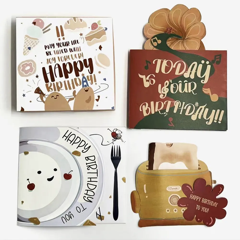18Pcs Gold Mini 3D Greeting Birthday Card Folding Paper Printing Post Happy Birthday Cards Bulk Happy Birthday Card To Friend