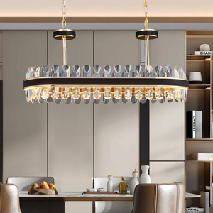 <b>Crystal</b> <b>Chandelier</b> Gold Finish LED E26 3500K Warm White Dimmable Adjustable Height 5-Year Warranty Living Room Pendant <b>Light</b> - Product Image 4
