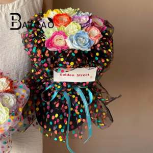 ตาข่ายดอกไม้, ผ้าโปร่ง<span class=keywords><strong>ล</strong></span>ายจุดห<span class=keywords><strong>ล</strong></span>ากสี, วัสดุ DIY, ช่อดอกไม้ที่มีชื่อเสียงทางอินเทอร์เน็ต, บรรจุภัณฑ์ดอกไม้, <span class=keywords><strong>ร้าน</strong></span>ดอกไม้ - Product Image 3