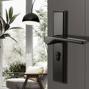 Serrure <span class=keywords><strong>de</strong></span> porte intégrée moderne et silencieuse 1807-87, poignée à levier noir massif pour chambres, quincaillerie intérieure en alliage d'aluminium - Product Image 2