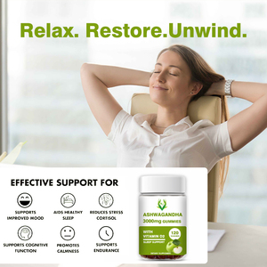 OEM OTM Ashwagandha กูมมี่ที่มีวิตามิน D2สนับสนุนการนอนหลับตามธรรมชาติในเวลากลางวันโฟกัสที่สงบ120นับรวมอาหารเสริมสำหรับผู้ใหญ่ - Product Image 5