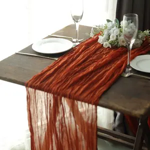 10ft Terracotta Cheesecloth Boho Dining Table Runner For Wedding