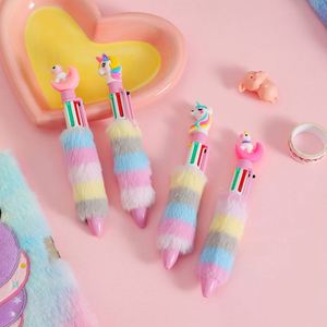 Shuttle Rainbow Plush 0.5 Mm Cute Cartoon <b>Pens</b> School 6-In-1 Multicolor Fluffy <b>Retractable</b> Ballpoint <b>Pen</b> Promotional Silk Screen - Product Image 4