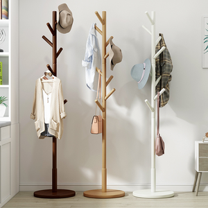 Nouveau porte-manteau vertical simple en bois massif pour chambre et salon, support de rangement vertical à un seul poteau pour vêtements et sacs - Product Image 5