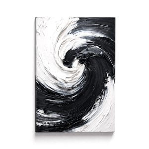 Peinture à l'huile abstraite noir et blanc sur toile texturée, art mural minimaliste moderne pour la décoration du salon - Product Image 1